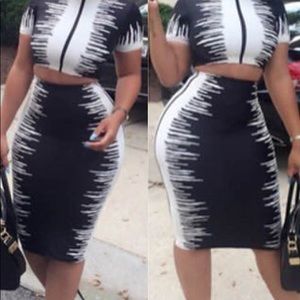 Two-piece black and white skirt set